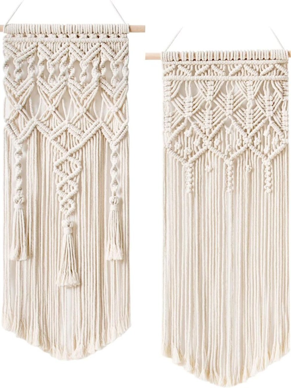 2 Pcs Macrame Wall Hanging, Boho Woven Chic Tapestry Decor, Ivory